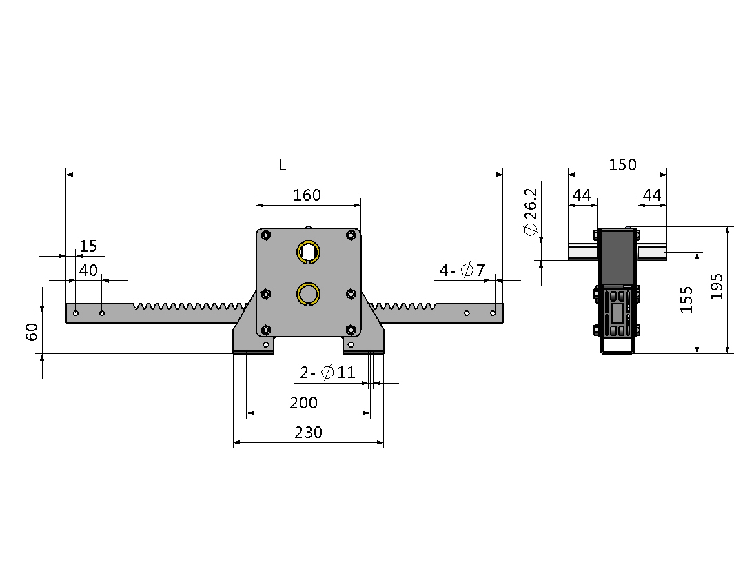 轨道式推杆开窗齿轮齿条